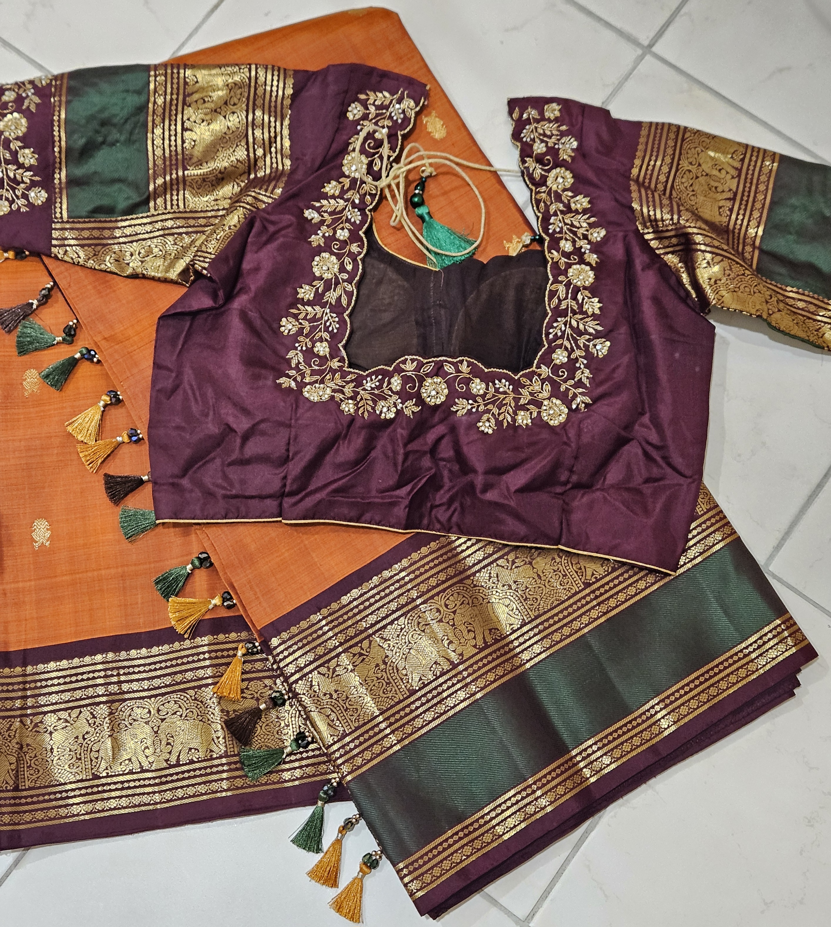 Rust Orange & Brown Pure Zari Kanchipuram Silk Saree - Handwoven Elegance - product image