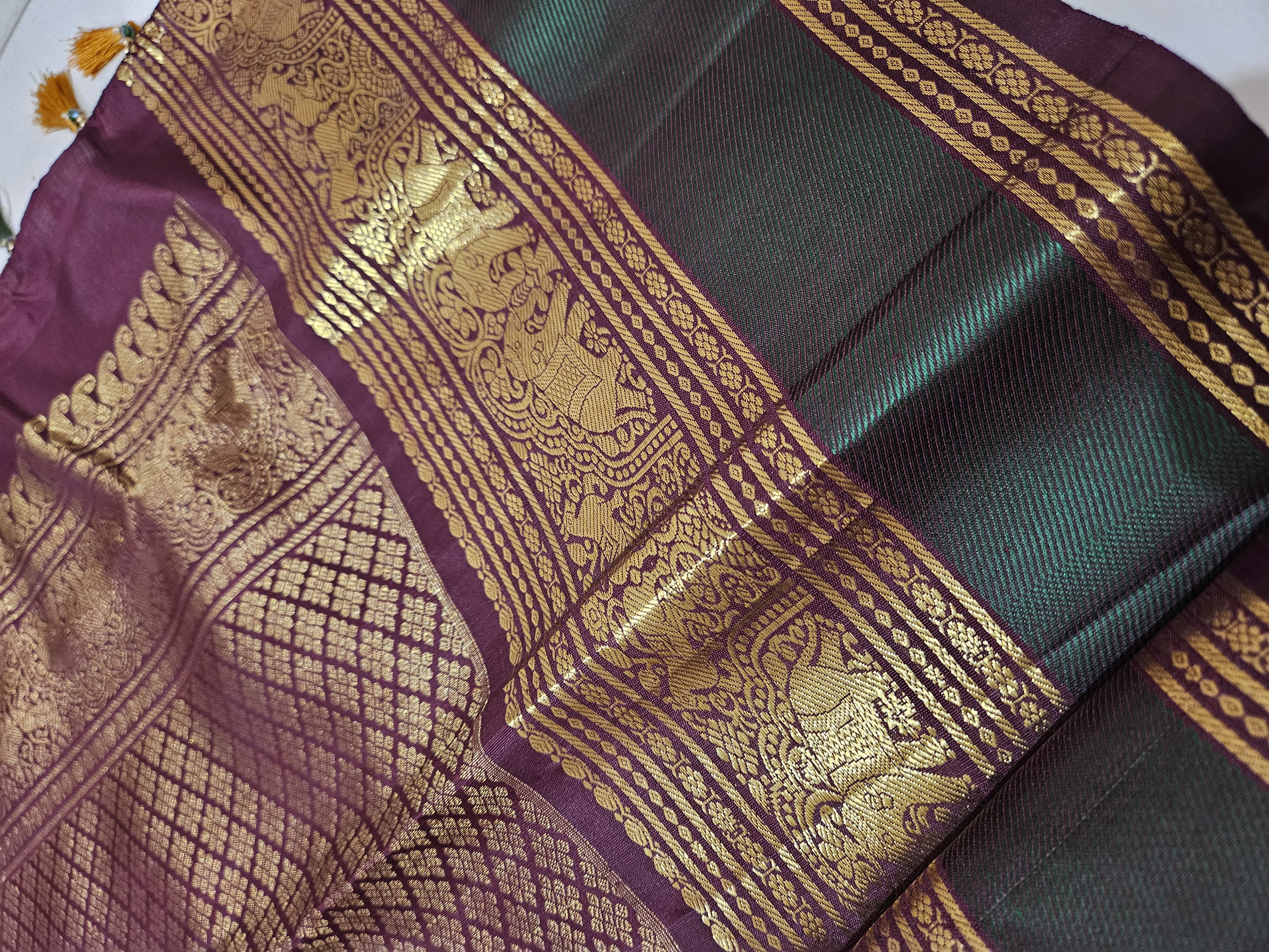 Rust Orange & Brown Pure Zari Kanchipuram Silk Saree - Handwoven Elegance - product image