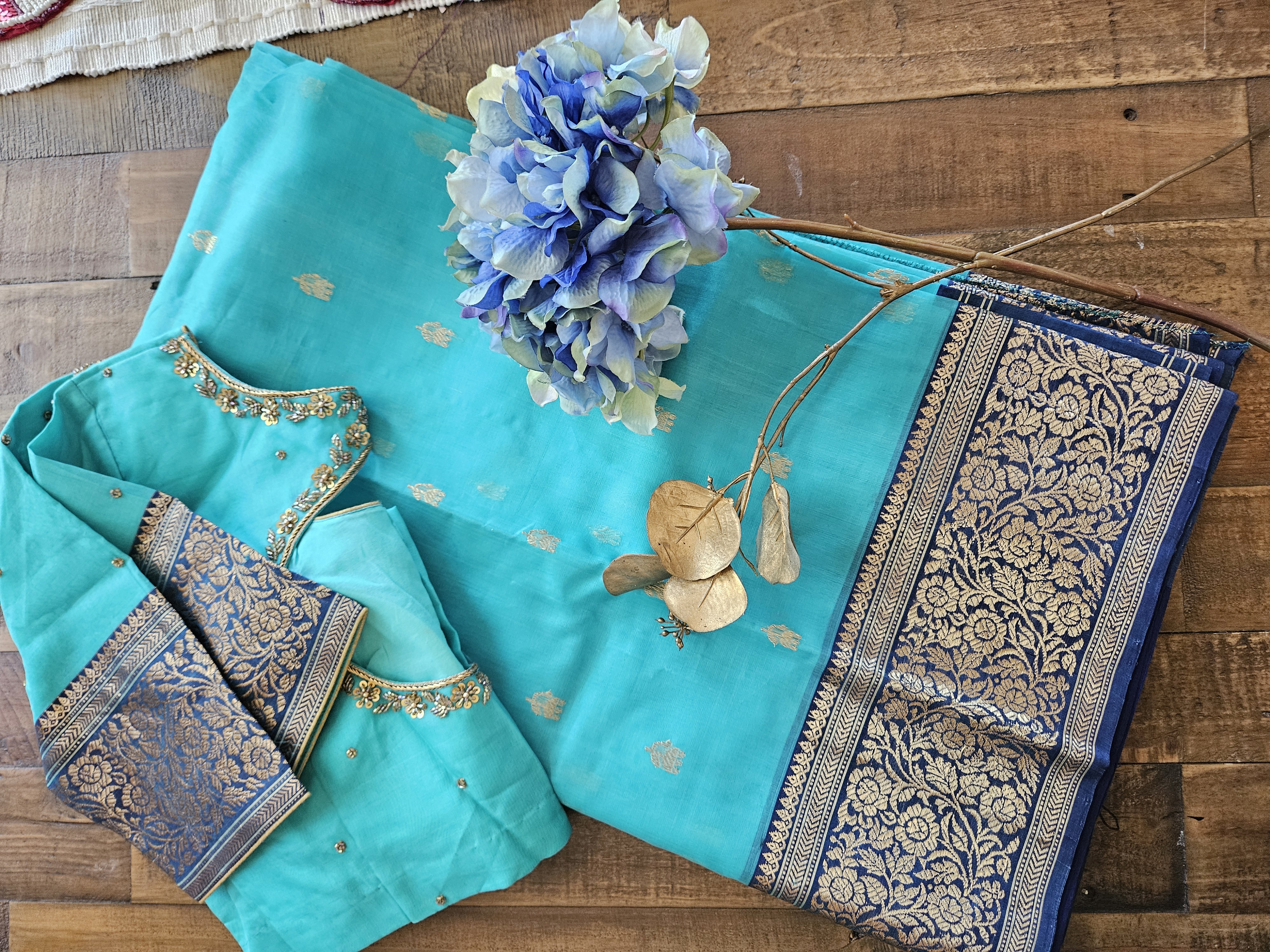 Elegant Pure Chanderi Silk Saree with Zari Borders & Handwoven Motifs - ethnic Indian fashion from Swathi Design