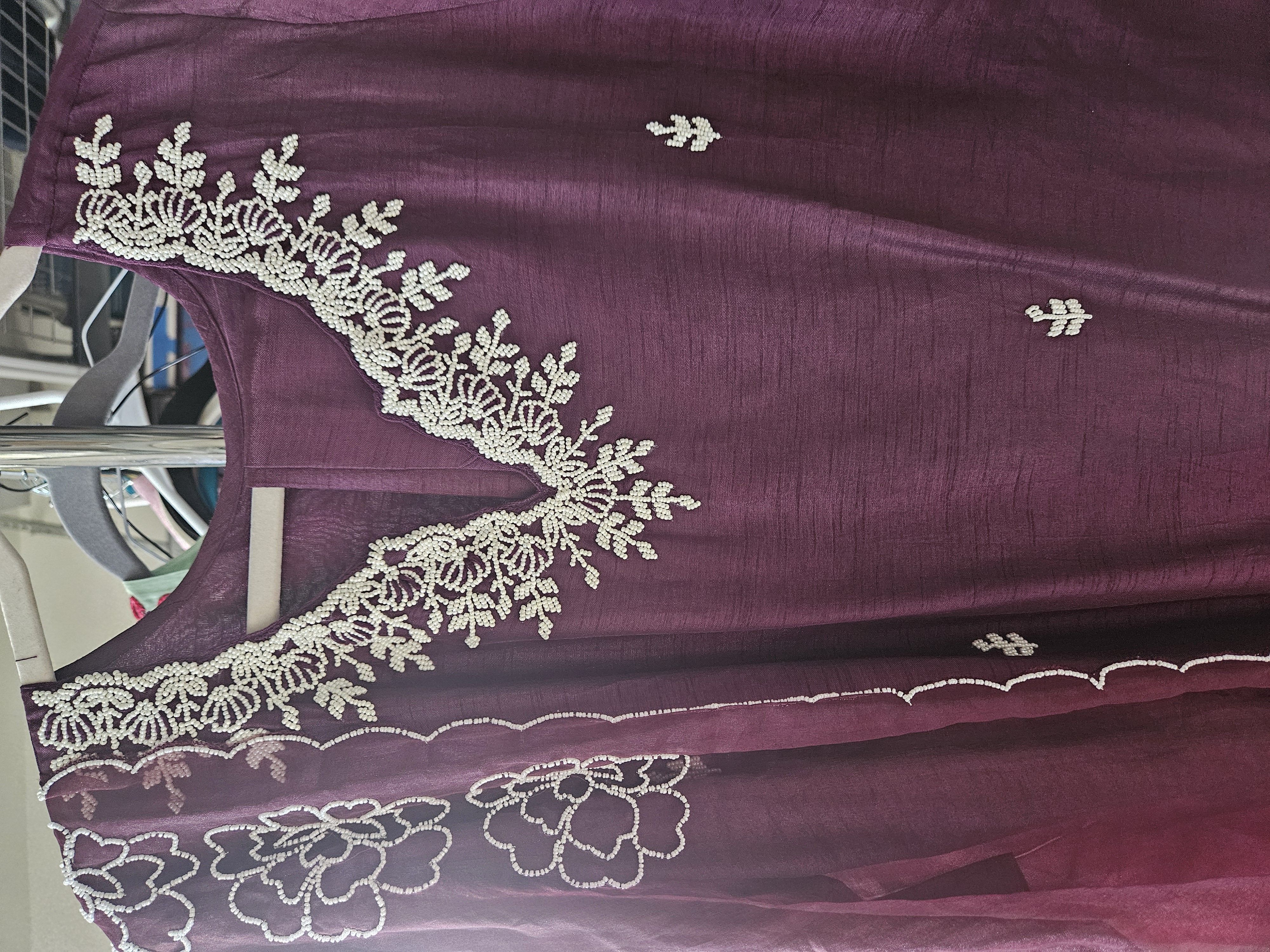 Deep Wine Dola Silk Suit with Embroidered Scalloped Dupatta - product image