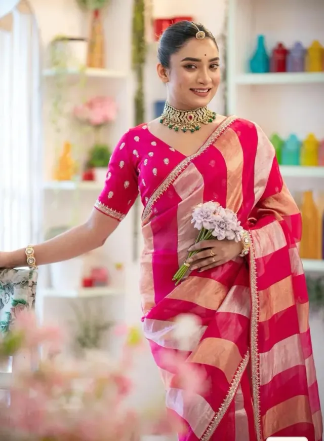 Pure Banarasi Tissue Saree - Handwoven Luxury for Festive Elegance - product image