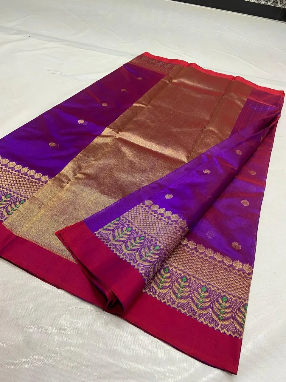 Luxury Pure Chanderi Silk Saree with Intricate Zari and Maggam Blouse - Image 2
