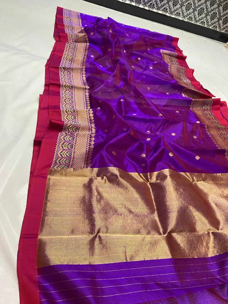 Luxury Pure Chanderi Silk Saree with Intricate Zari and Maggam Blouse - Image 3
