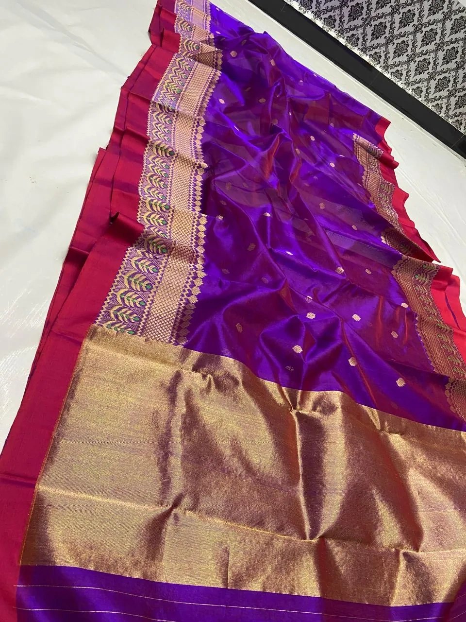Luxury Pure Chanderi Silk Saree with Intricate Zari and Maggam Blouse - Image 6