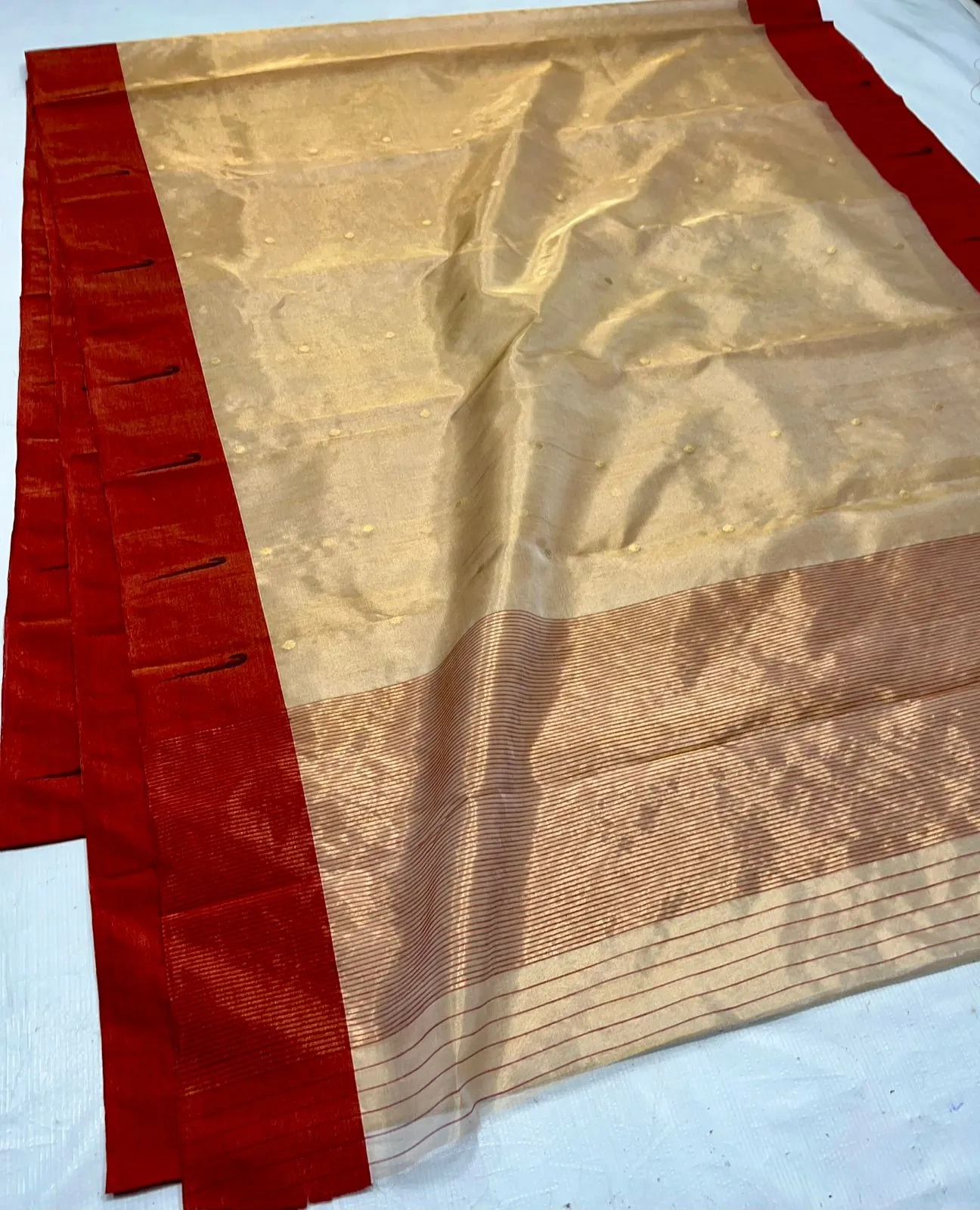 Pure Chanderi Silk Pattu Wedding Saree with Maggam Work Blouse - Image 3