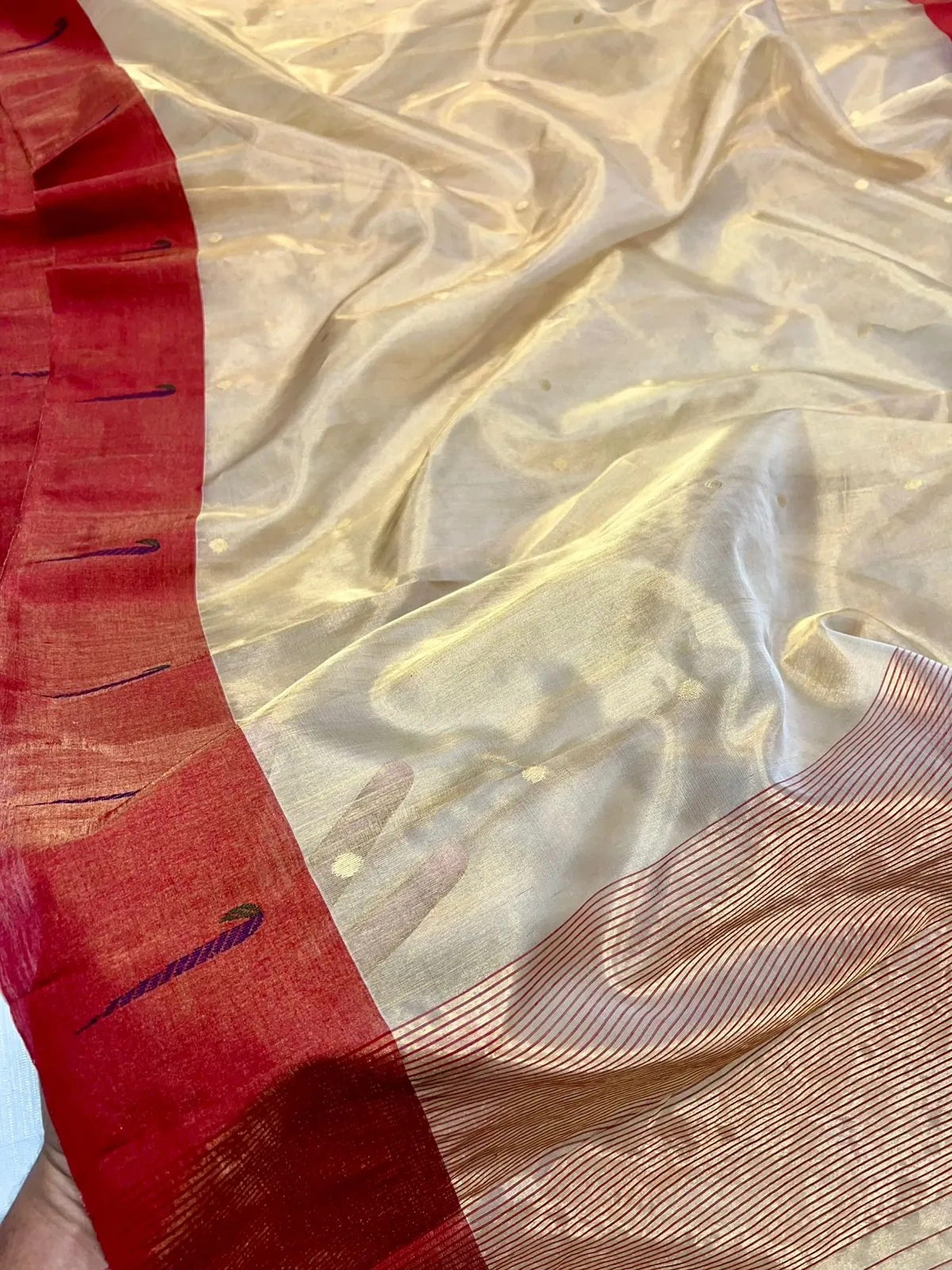 Pure Chanderi Silk Pattu Wedding Saree with Maggam Work Blouse - Image 4