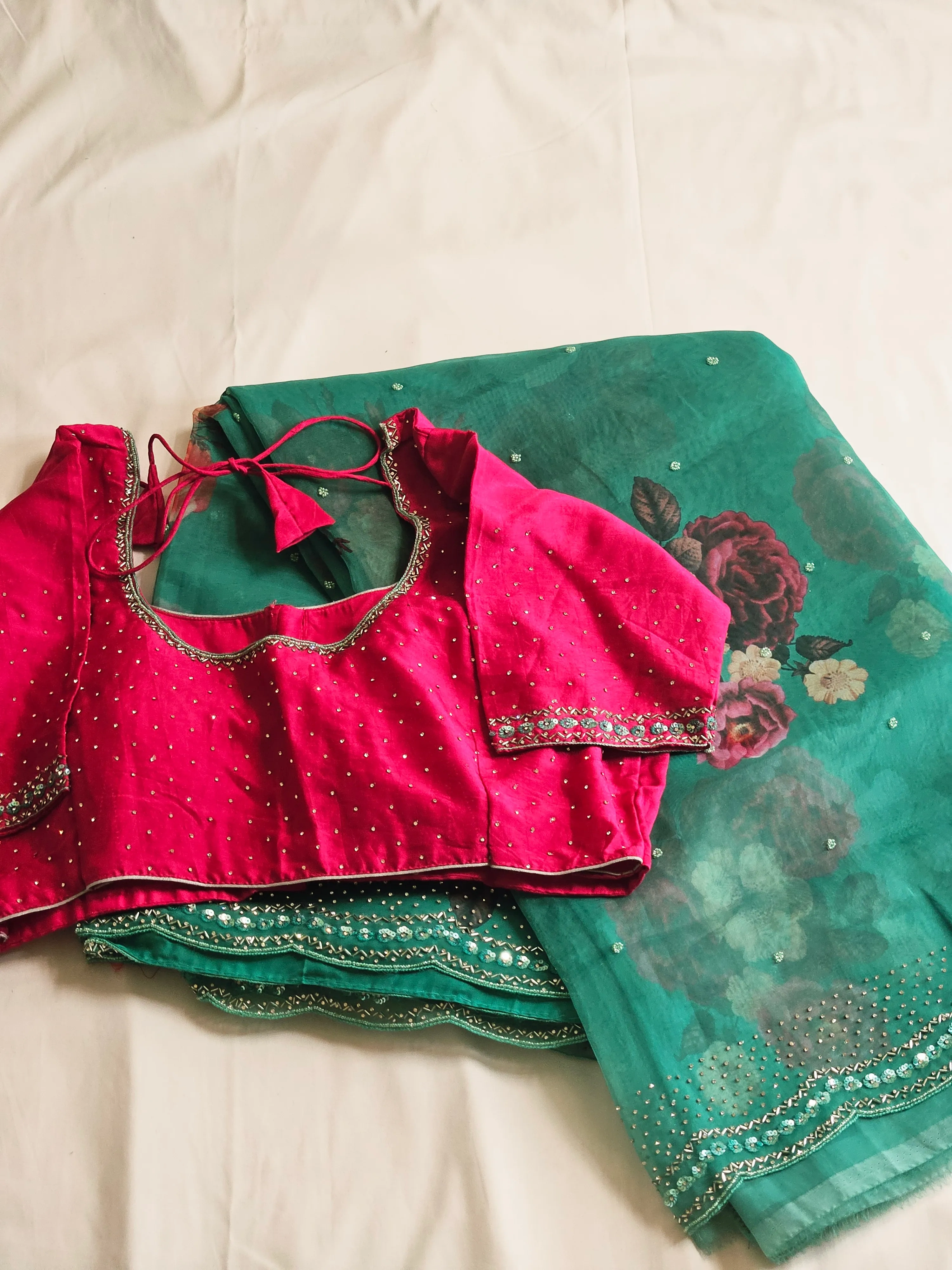 Pure Organza Floral Embroidered Saree - Elegant Indian Ethnic Wear - Image 3