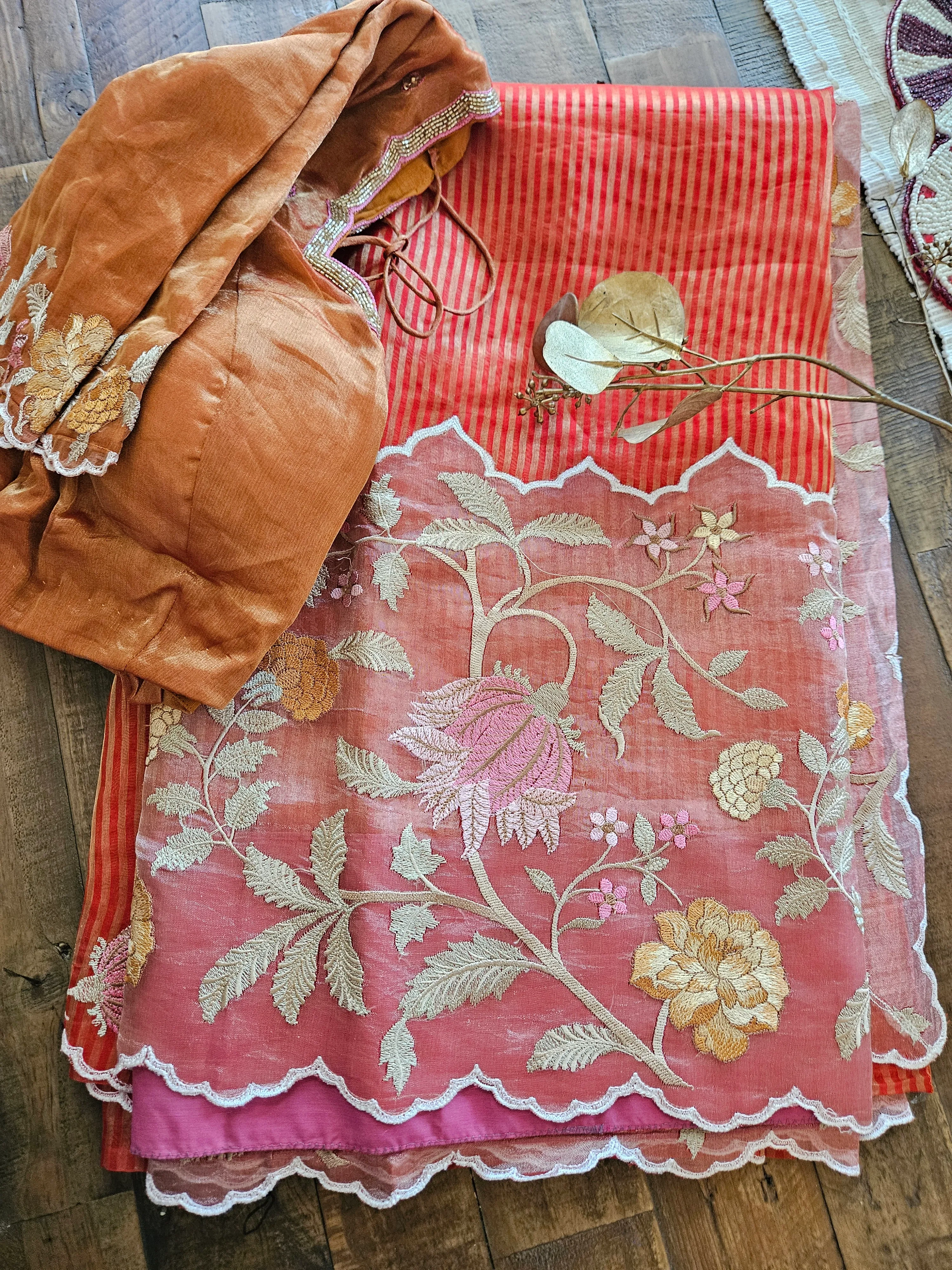 Handwoven Banarasi Kora Tissue Saree with Zari Floral Elegance - ethnic Indian fashion from Swathi Design