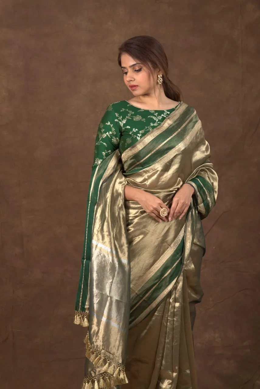 Pure Banarasi Tissue Saree with Gold & Silver Zari - ethnic Indian fashion from Swathi Design