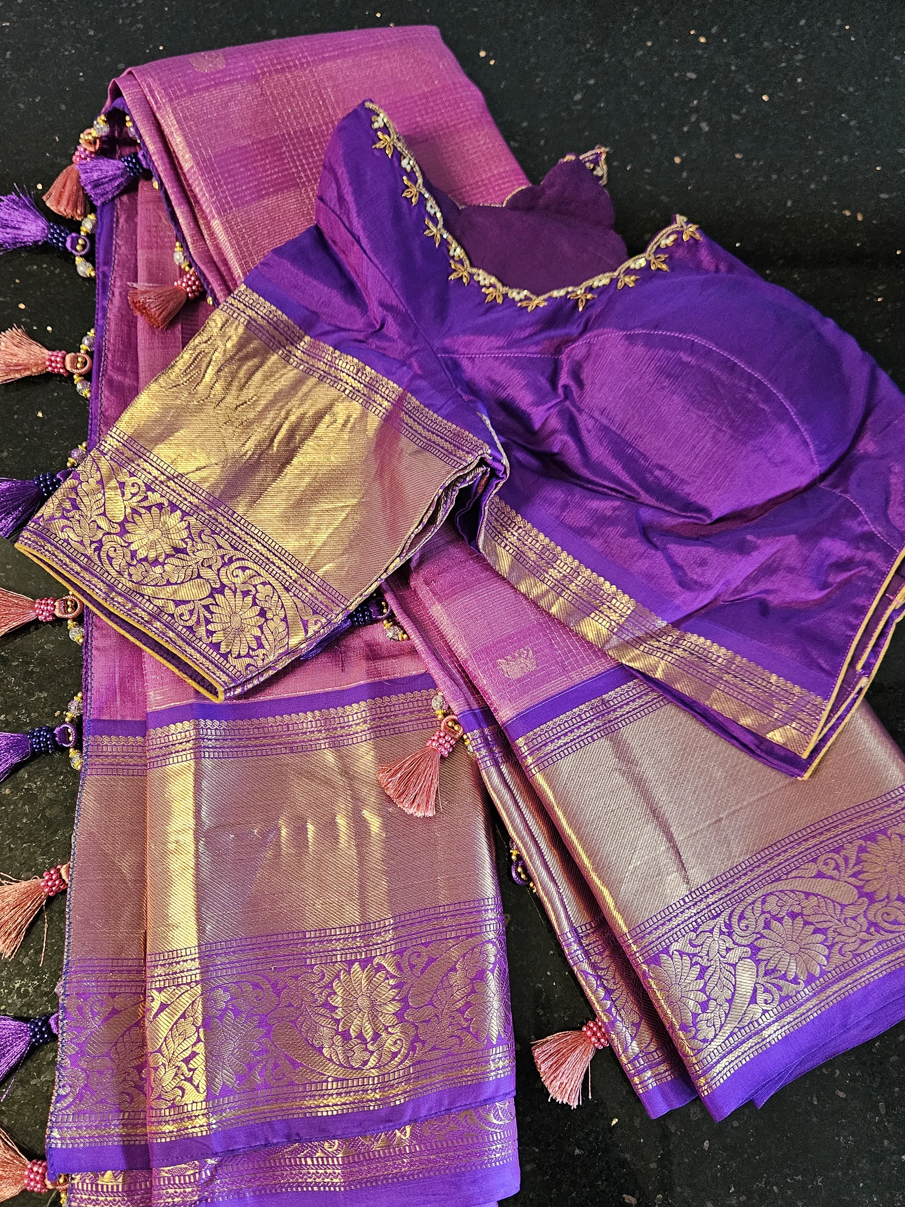 Pure Kanchipuram Silk Wedding Saree with Zari Work - Image 2