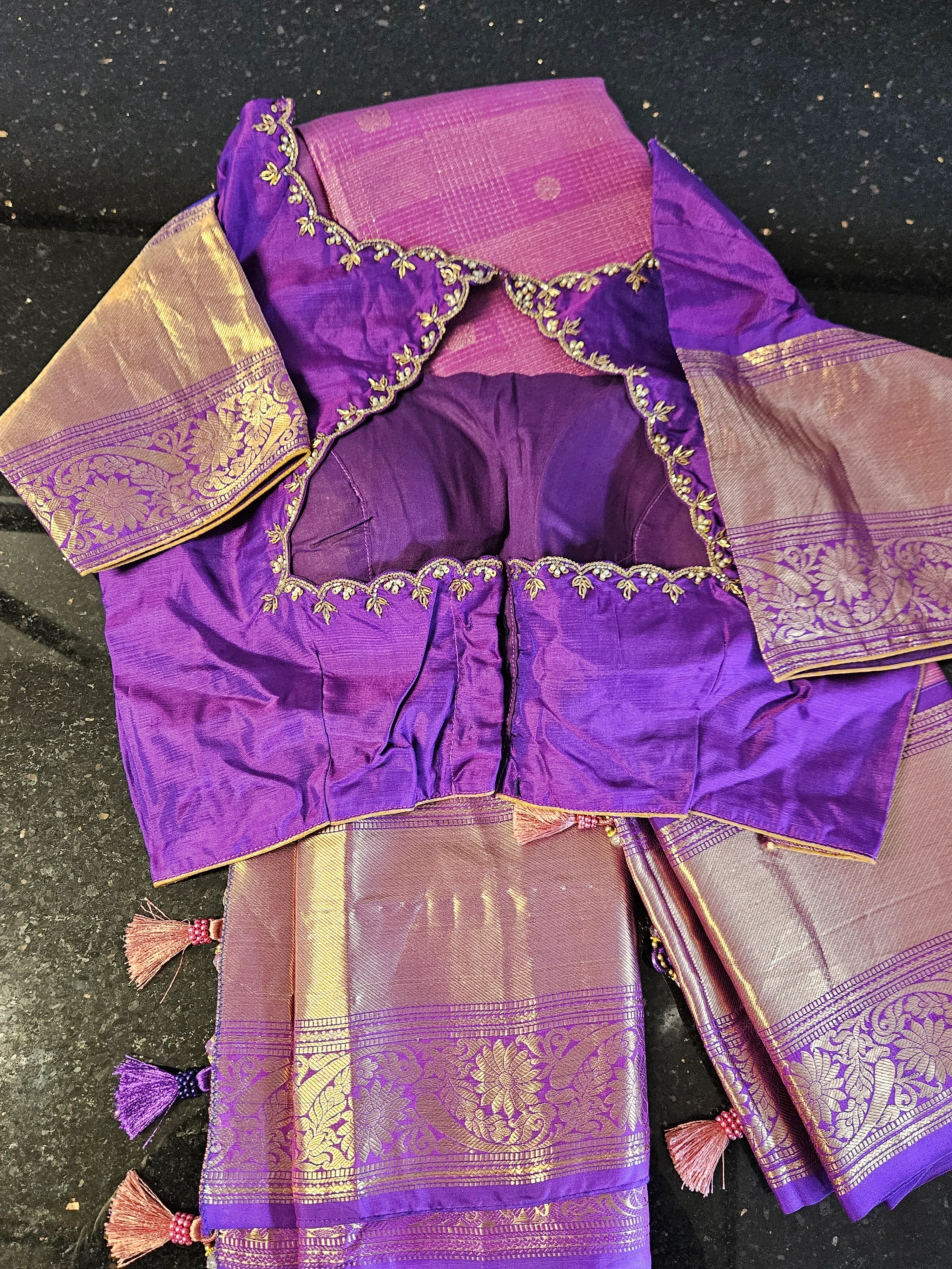 Pure Kanchipuram Silk Wedding Saree with Zari Work - Image 3