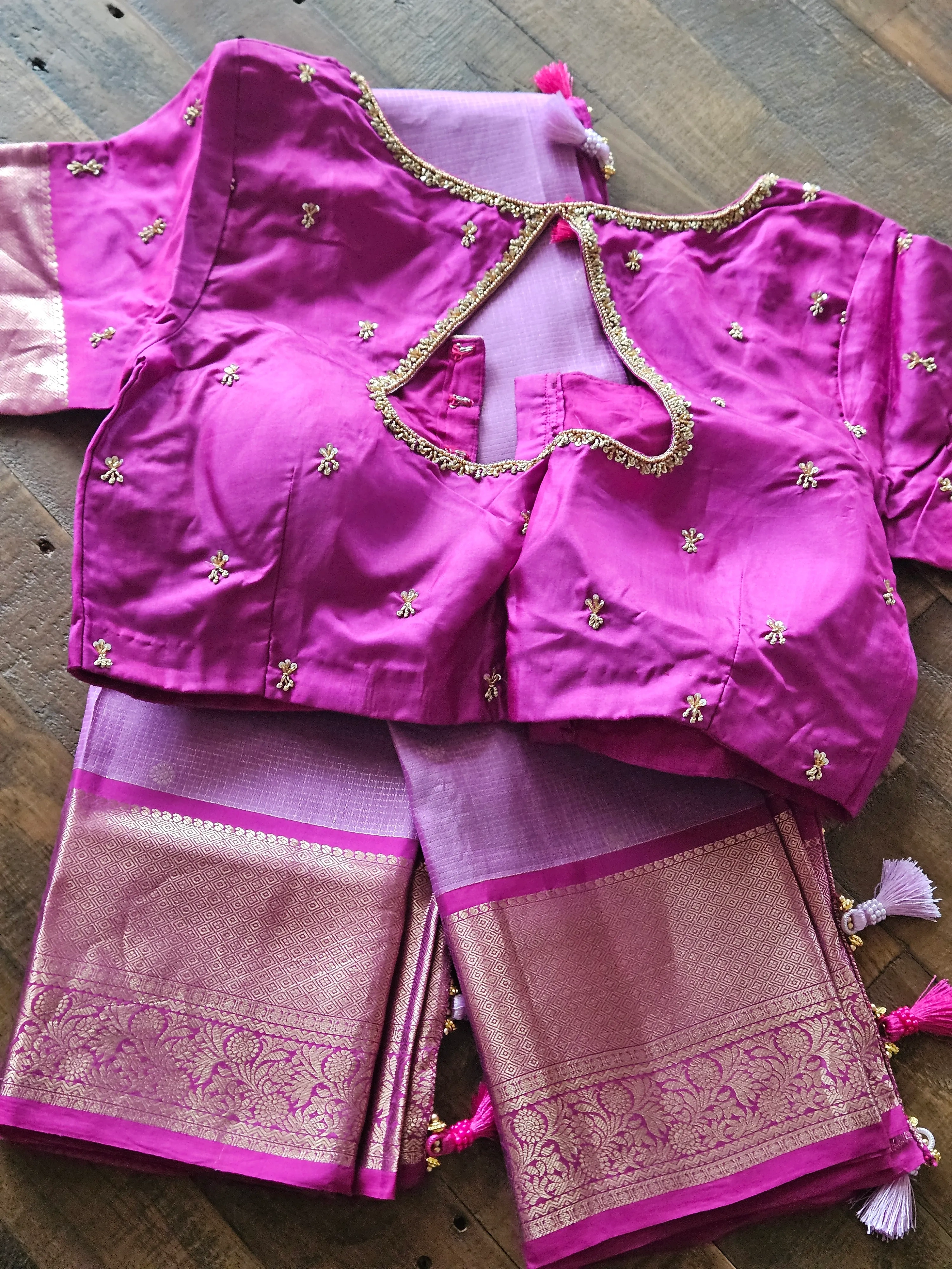 Handcrafted Pure Kanchipuram Silk Wedding Saree with Zari - Image 3