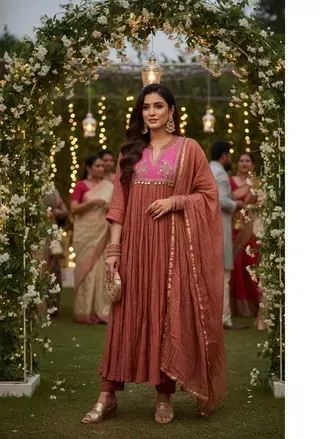 Pure Mul Chanderi Silk 3-Piece Outfit – Elegant Wedding & Festive Wear