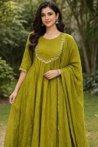 Luxury Mul Chanderi Silk Beige Suit for Weddings & Festive Occasions - ethnic Indian fashion from Swathi Design