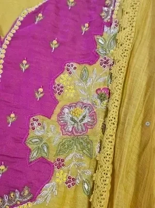 Mustard Yellow Chanderi Silk Suit with Gold Embroidery - Festive & Wedding Wear - Image 4