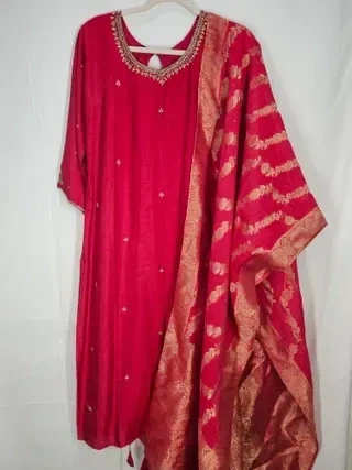 Gold Pure Dola Silk Ethnic Gown for Weddings & Festivals - Image 2