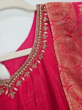 Gold Pure Dola Silk Ethnic Gown for Weddings & Festivals - Image 4
