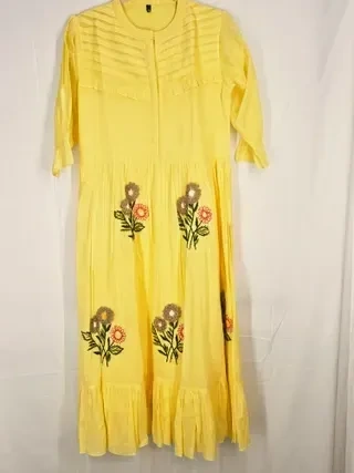 Soft Beige Mul Cotton A-Line Ethnic Dress for Weddings & Festivals - Image 2