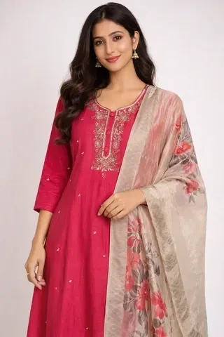 Ivory Muslin Anarkali Gown - Ethnic Wedding Dress for Diwali & Parties - ethnic Indian fashion from Swathi Design