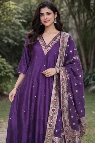 Exquisite Jewel-Toned Dola Silk Gown for Weddings & Festive Elegance - ethnic Indian fashion from Swathi Design